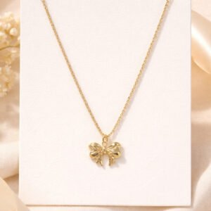 Golden Bow Design Necklace For Women And Girls
