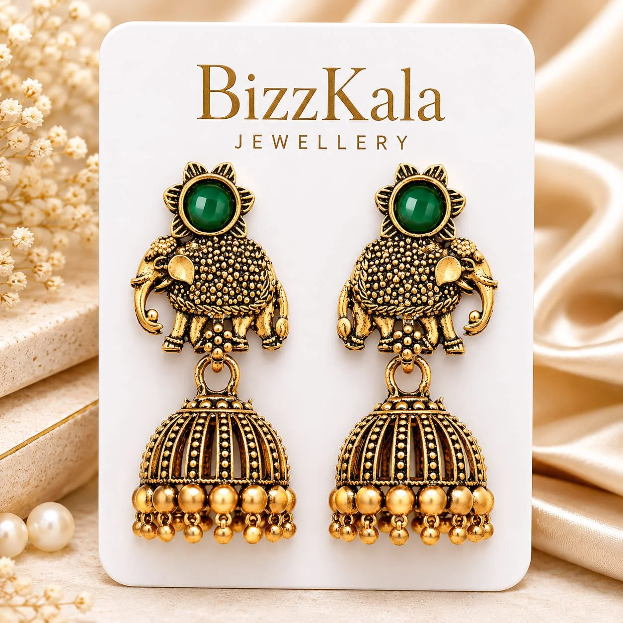 Antique Elephant Dome Jhumka for Women - Image 1
