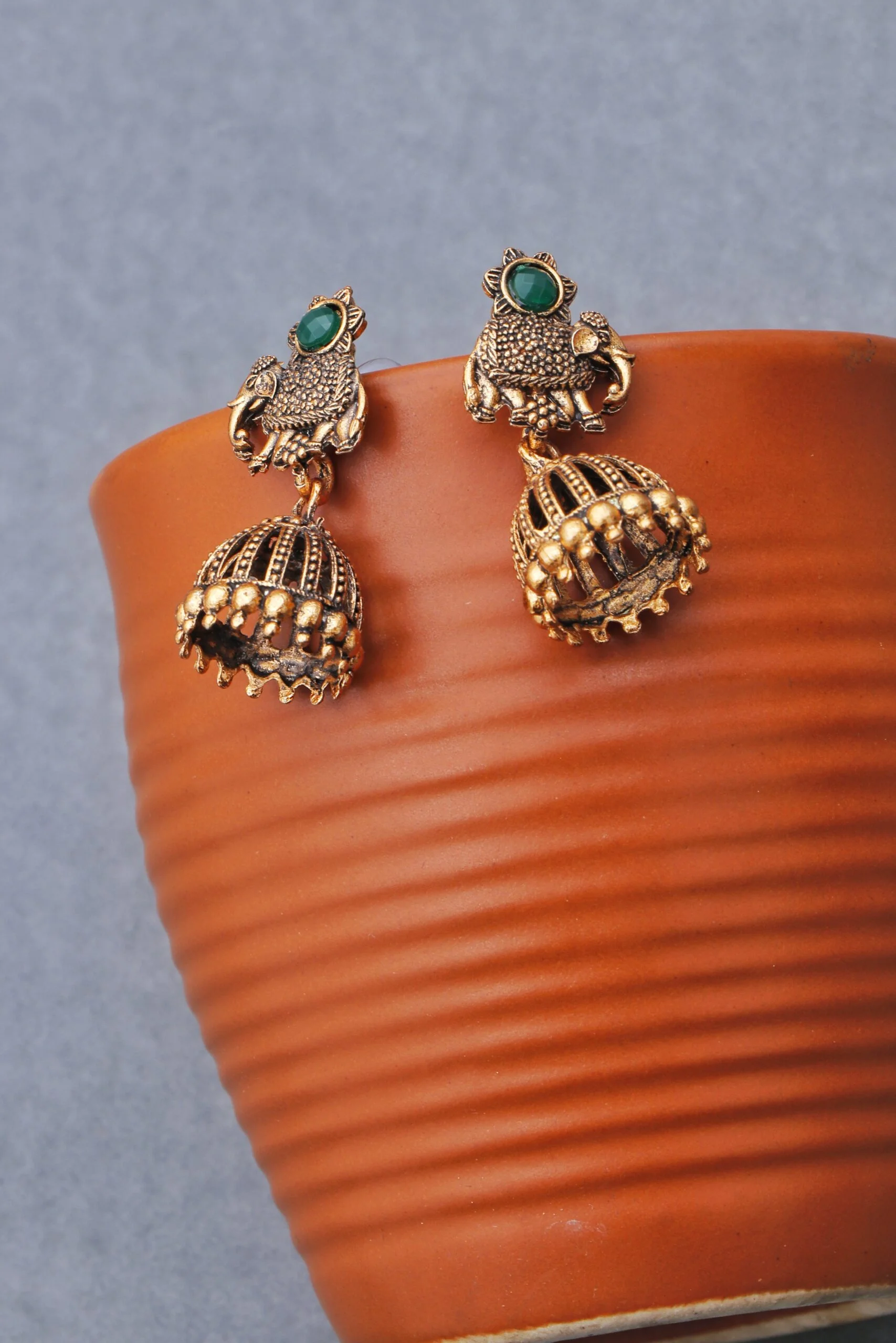Antique Elephant Dome Jhumka for Women - Image 3