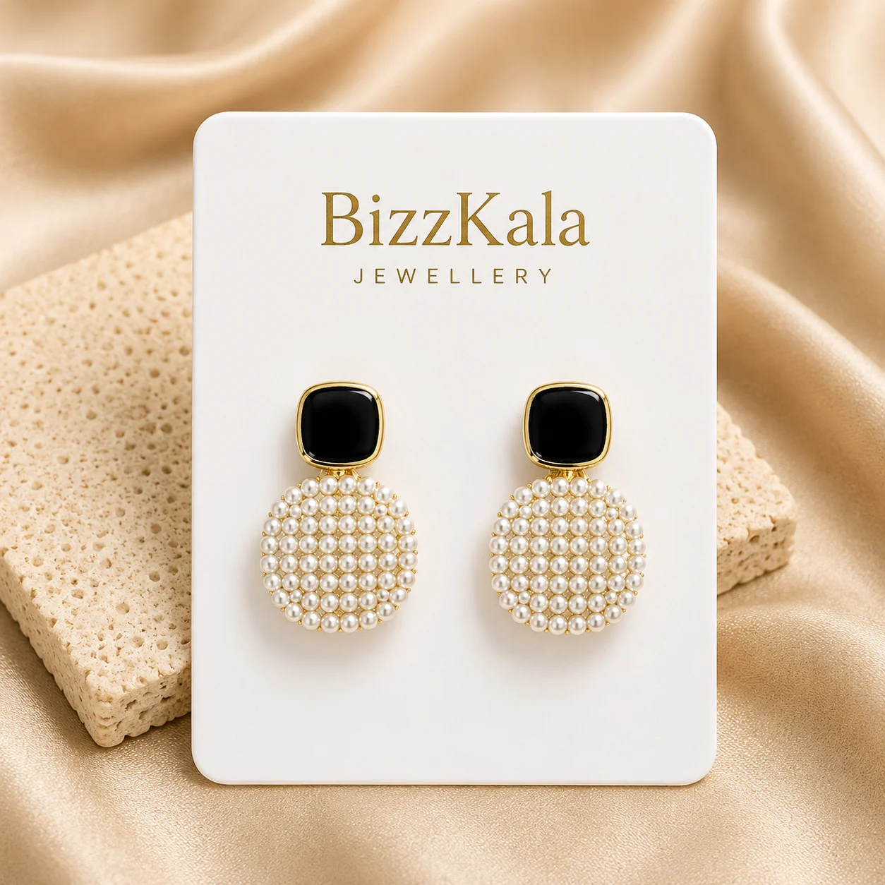 Black Pearl Disc Earrings for Women - Image 1