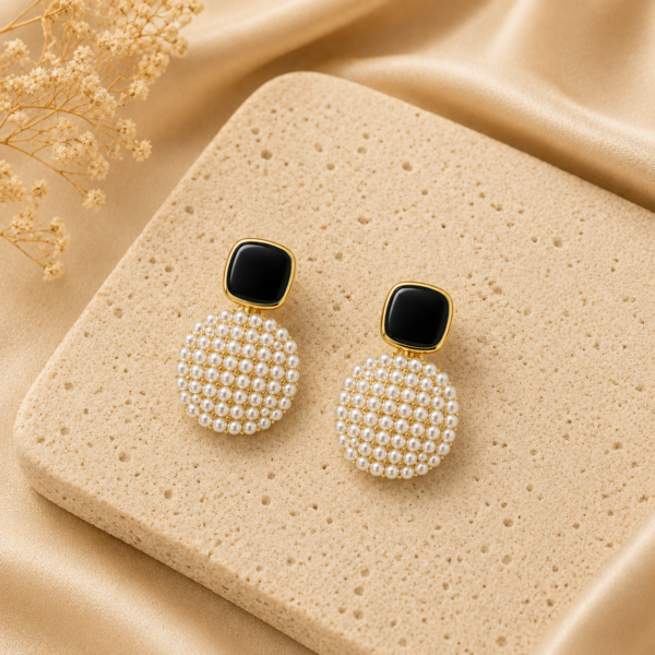 Black Pearl Disc Earrings for Women