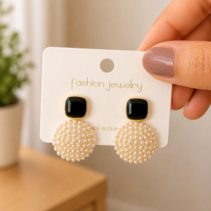 Black Pearl Disc Earrings for Women - Image 4