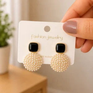 Black Pearl Disc Earrings for Women - Image 4