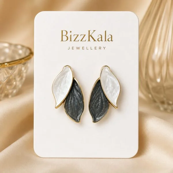 Black and White Enamel Leaf Earrings for Women