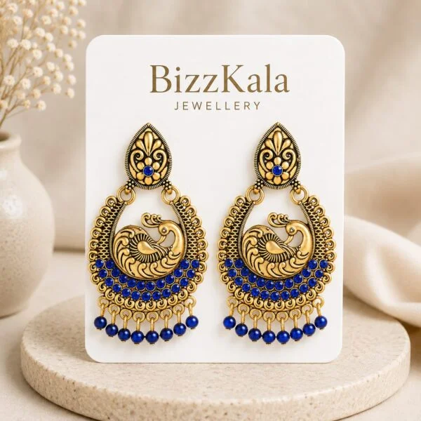 Blue Peacock Antique Jhumka for Women