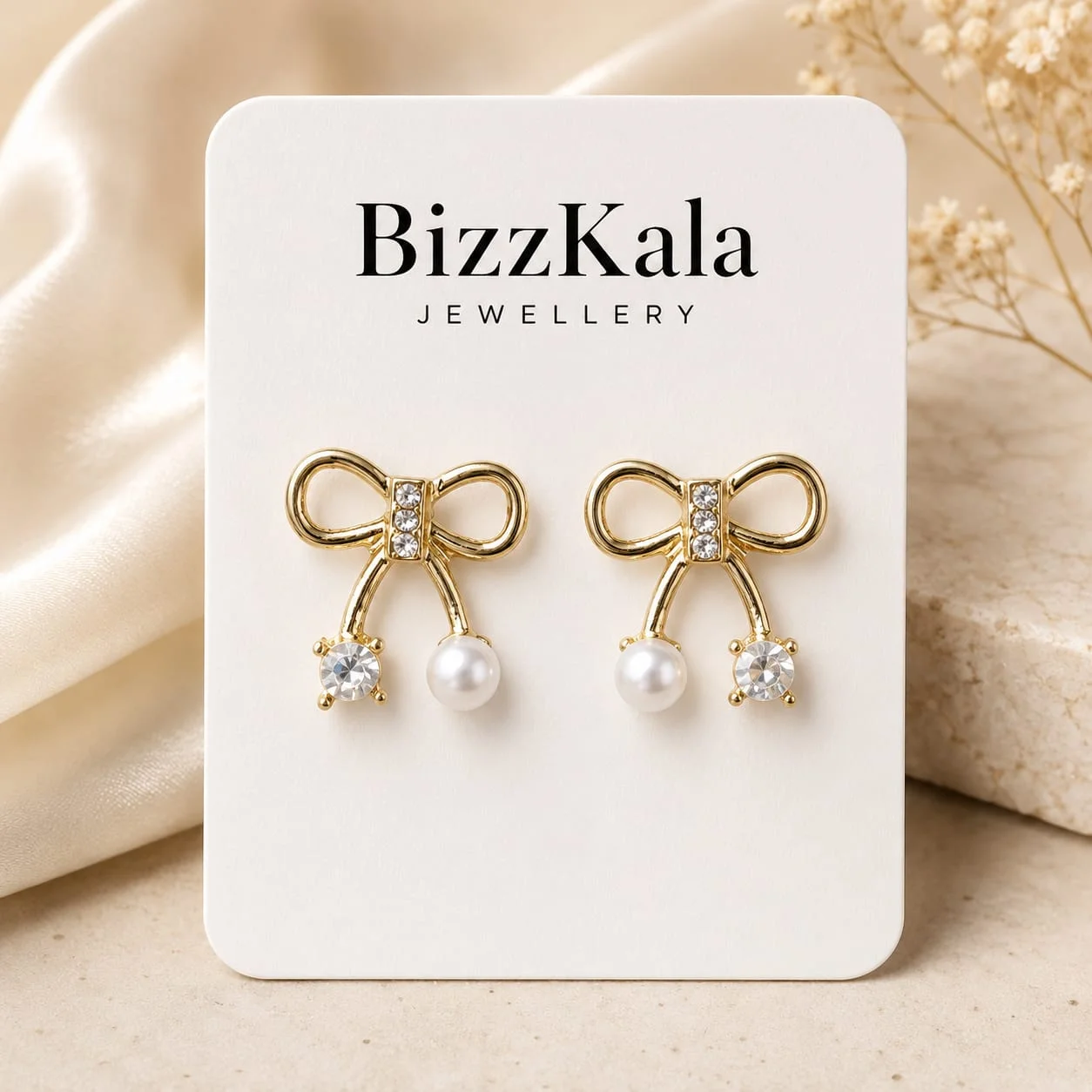Bow Pearl Crystal Earrings for Women - Image 1