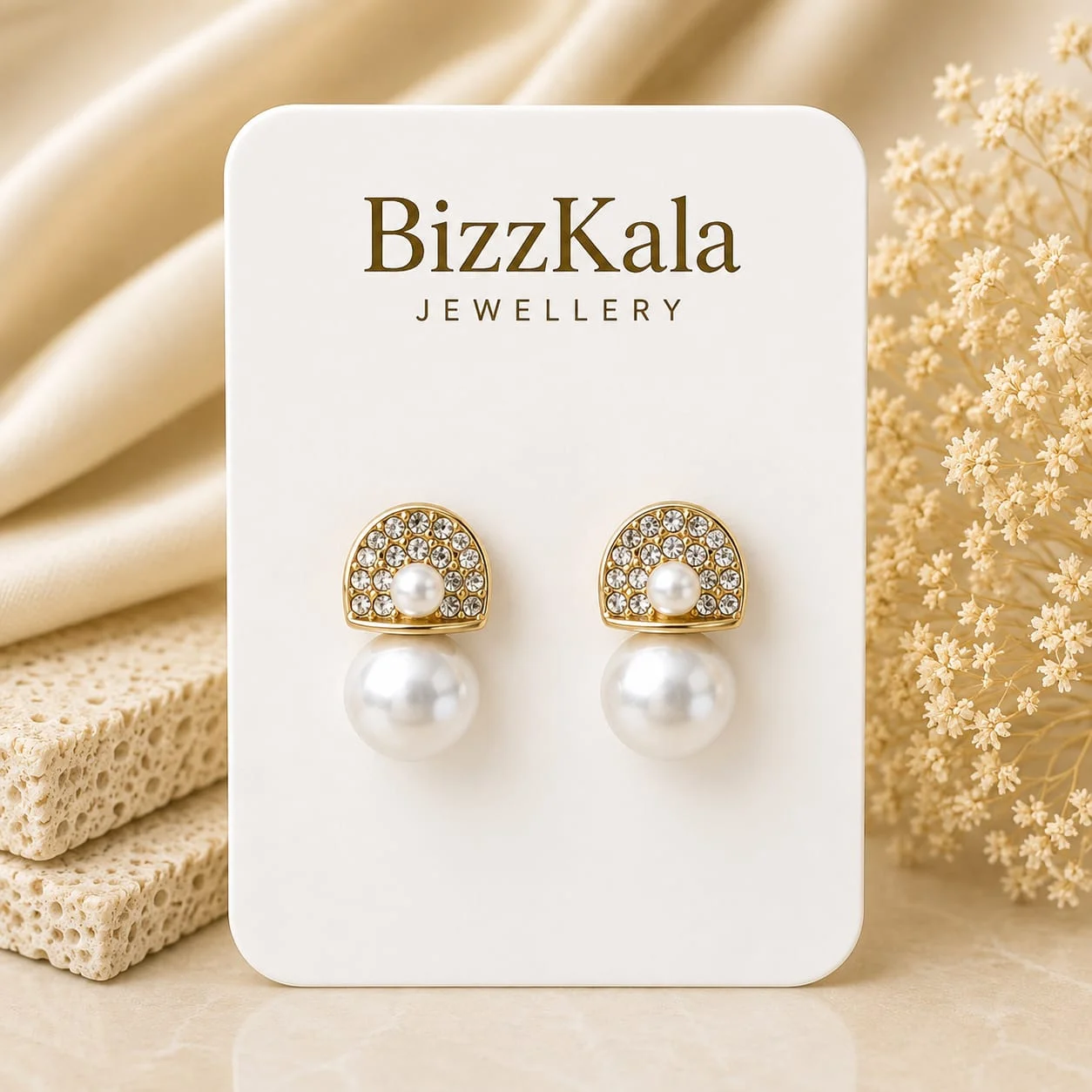 Crystal Arch Pearl Drop Earrings for Women - Image 1