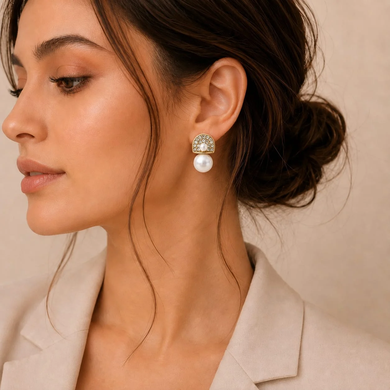Crystal Arch Pearl Drop Earrings for Women - Image 2