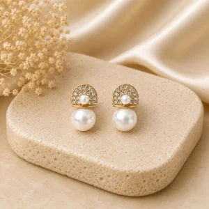 Crystal Arch Pearl Drop Earrings for Women - Image 3