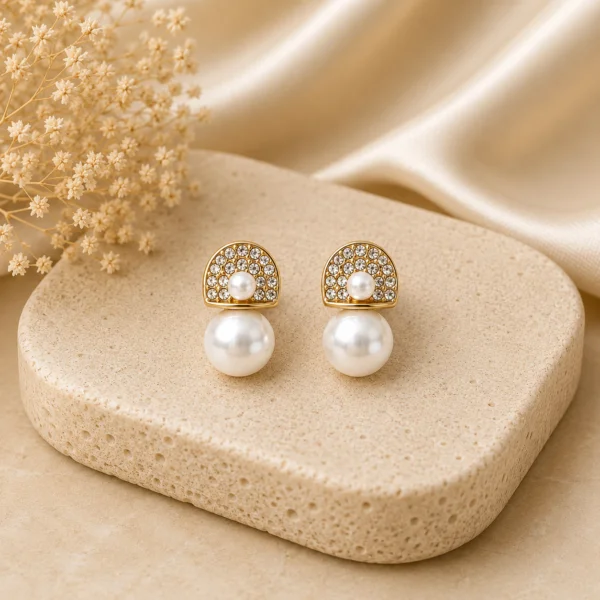 Crystal Arch Pearl Drop Earrings for Women