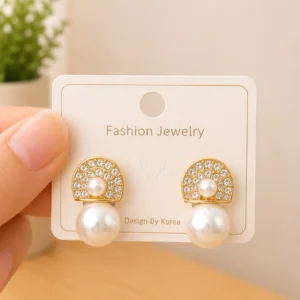 Crystal Arch Pearl Drop Earrings for Women - Image 4
