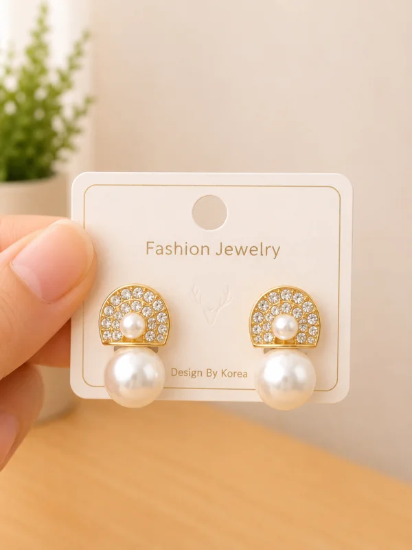 Crystal Arch Pearl Drop Earrings for Women