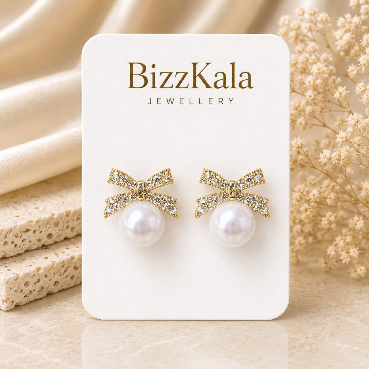 Crystal Bow Pearl Dangle Earrings for Women - Image 1