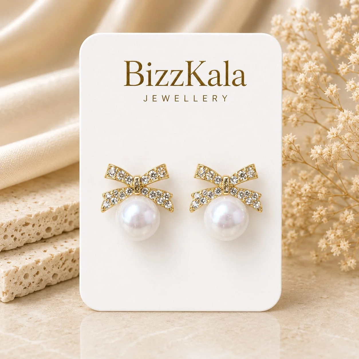 Crystal Bow Pearl Dangle Earrings for Women - Image 1