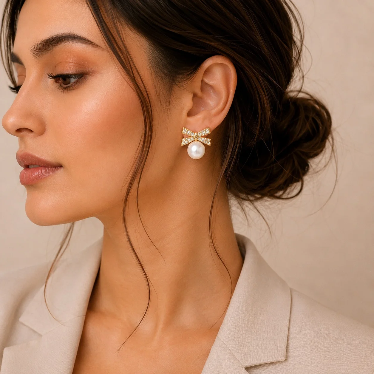 Crystal Bow Pearl Dangle Earrings for Women - Image 2