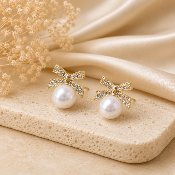 Crystal Bow Pearl Dangle Earrings for Women
