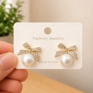 Crystal Bow Pearl Dangle Earrings for Women - Image 4