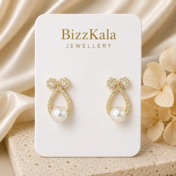 Crystal Bow Pearl Drop Earrings for Women