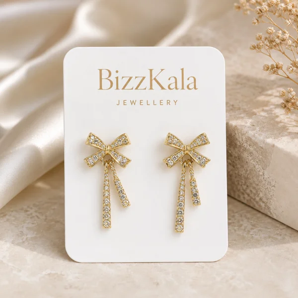 Crystal Bow Tassel Drop Earrings for Women