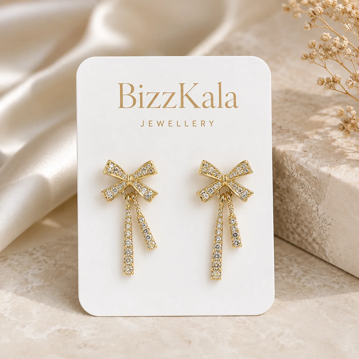 Crystal Bow Tassel Drop Earrings for Women - Image 1