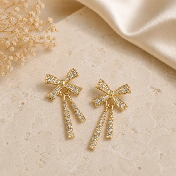 Crystal Bow Tassel Drop Earrings for Women