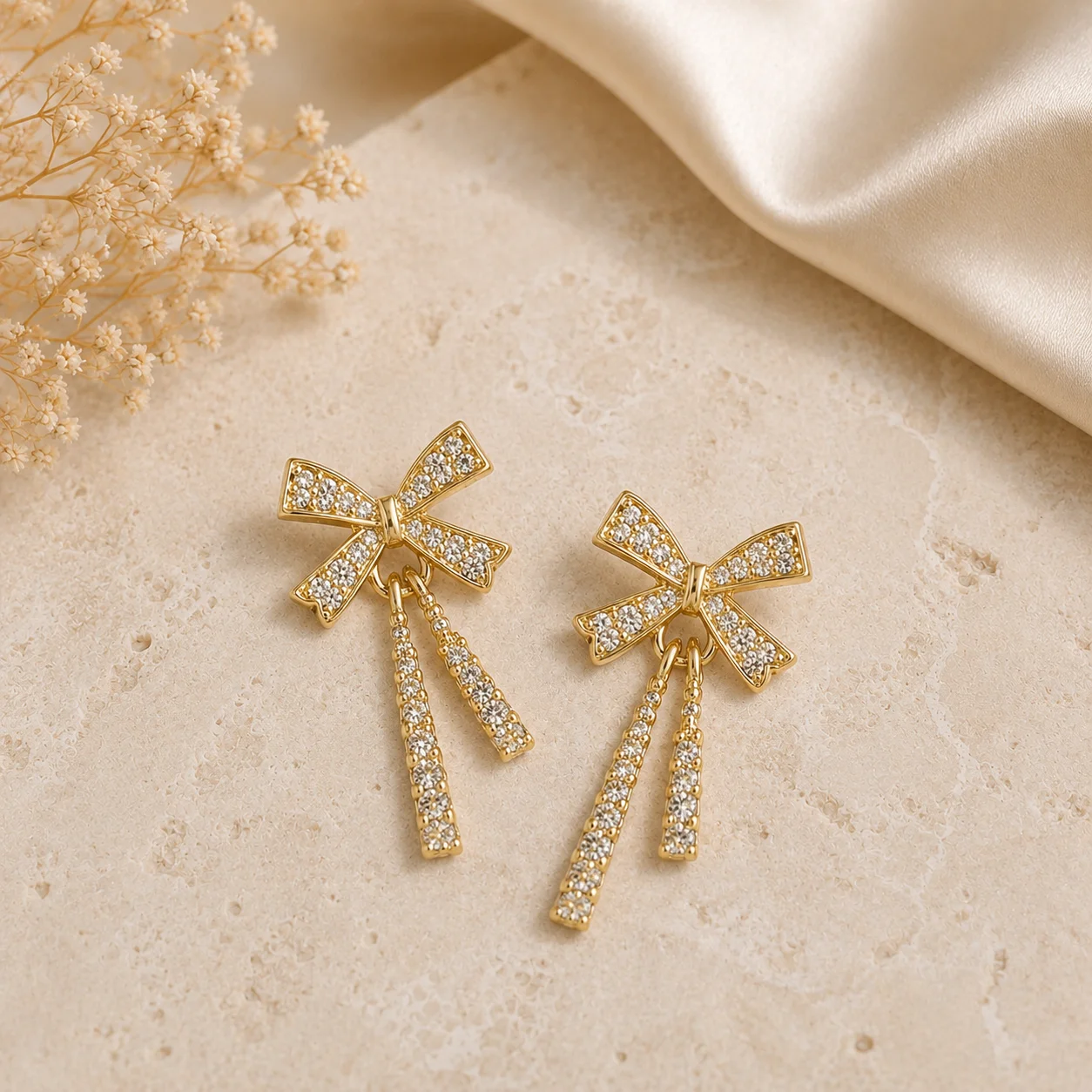 Crystal Bow Tassel Drop Earrings for Women - Image 3