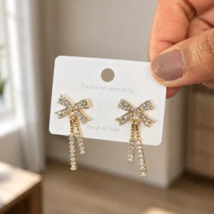 Crystal Bow Tassel Drop Earrings for Women - Image 4