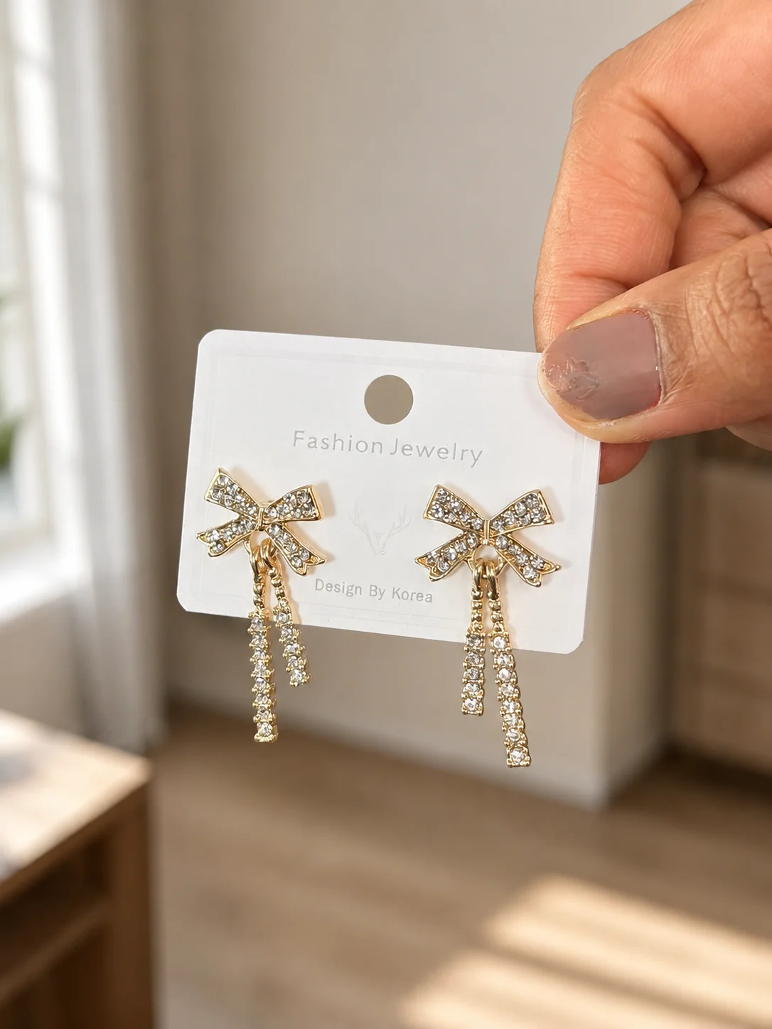 Crystal Bow Tassel Drop Earrings for Women - Image 4