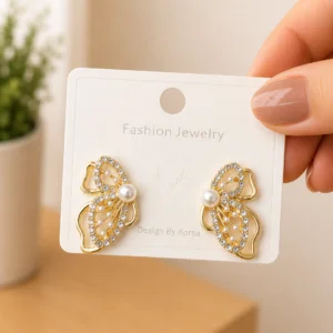 Crystal Butterfly Pearl Stud Earrings for Women - Image 4