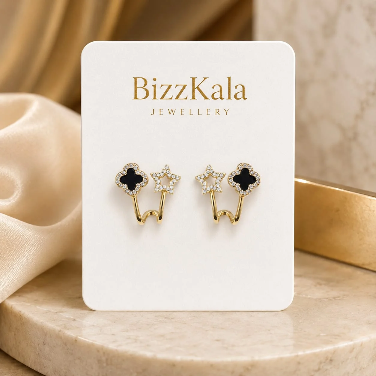 Crystal Clover Star Ear Cuff Earrings for Women - Image 1
