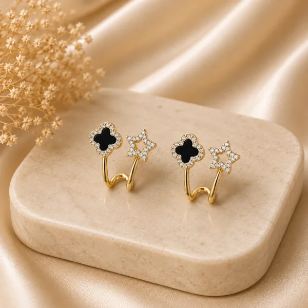 Crystal Clover Star Ear Cuff Earrings for Women