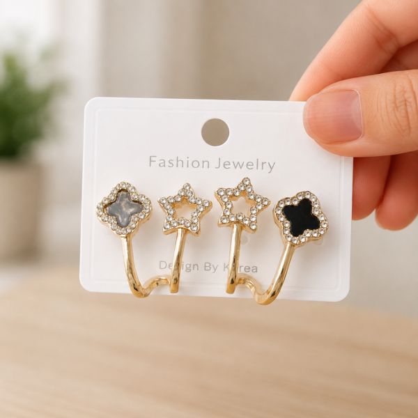 Crystal Clover Star Ear Cuff Earrings for Women
