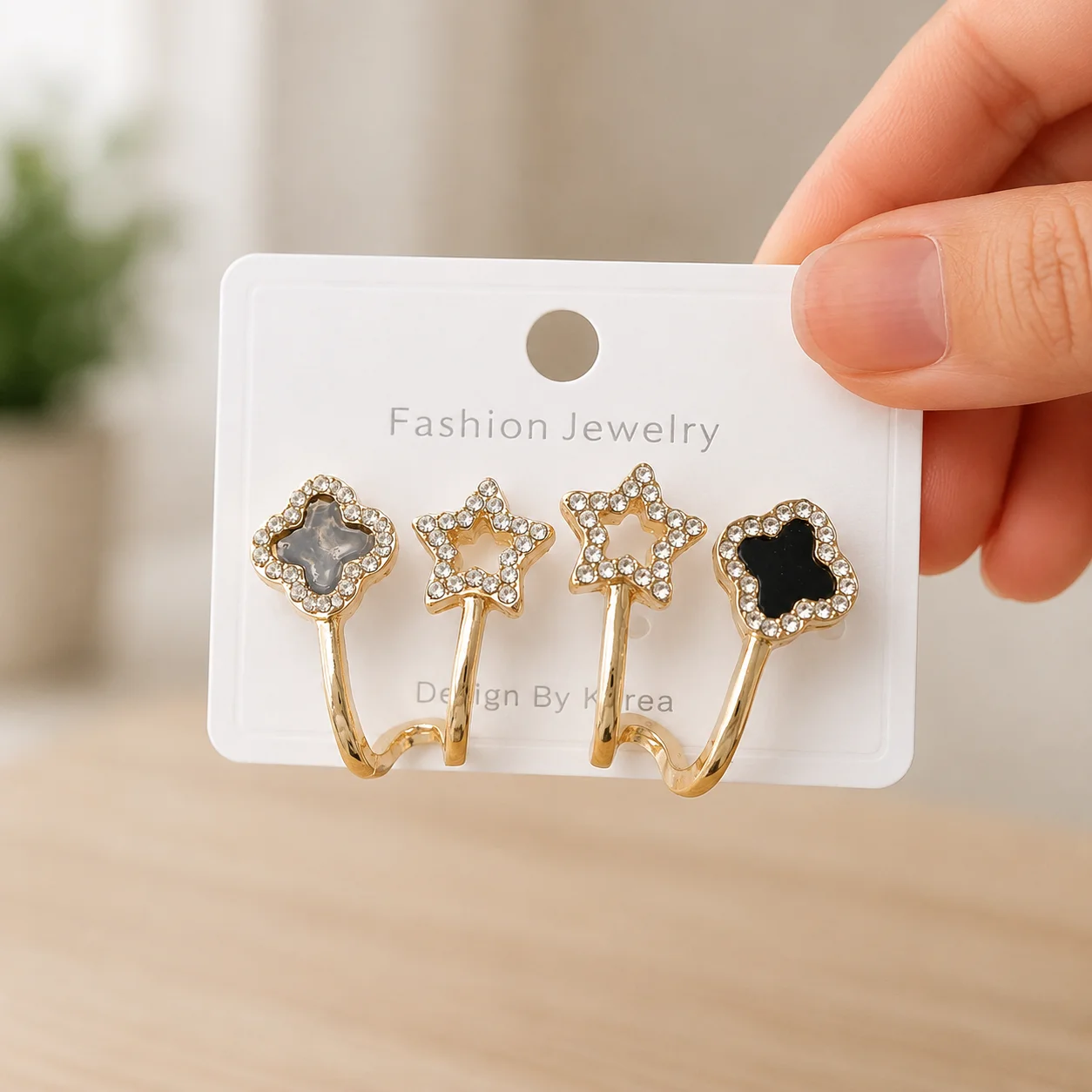Crystal Clover Star Ear Cuff Earrings for Women - Image 4