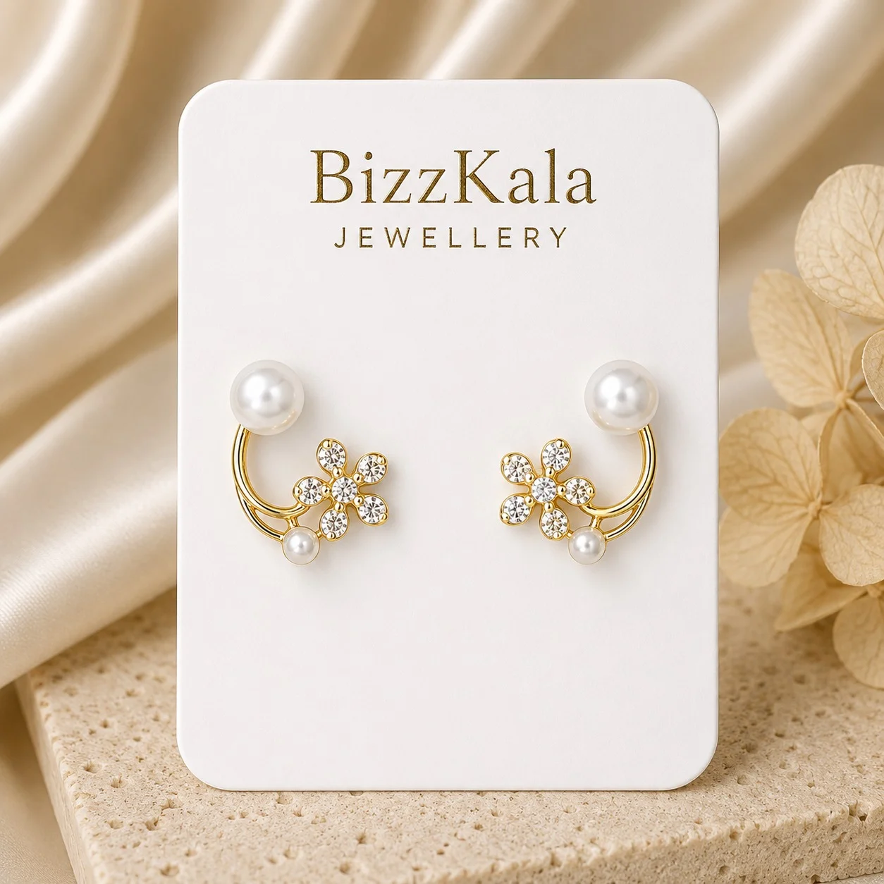 Crystal Flower Pearl Vine Earrings for Women - Image 1