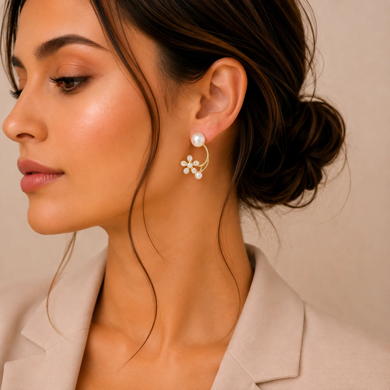 Crystal Flower Pearl Vine Earrings for Women - Image 2