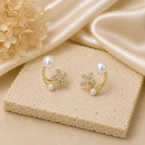 Crystal Flower Pearl Vine Earrings for Women - Image 3
