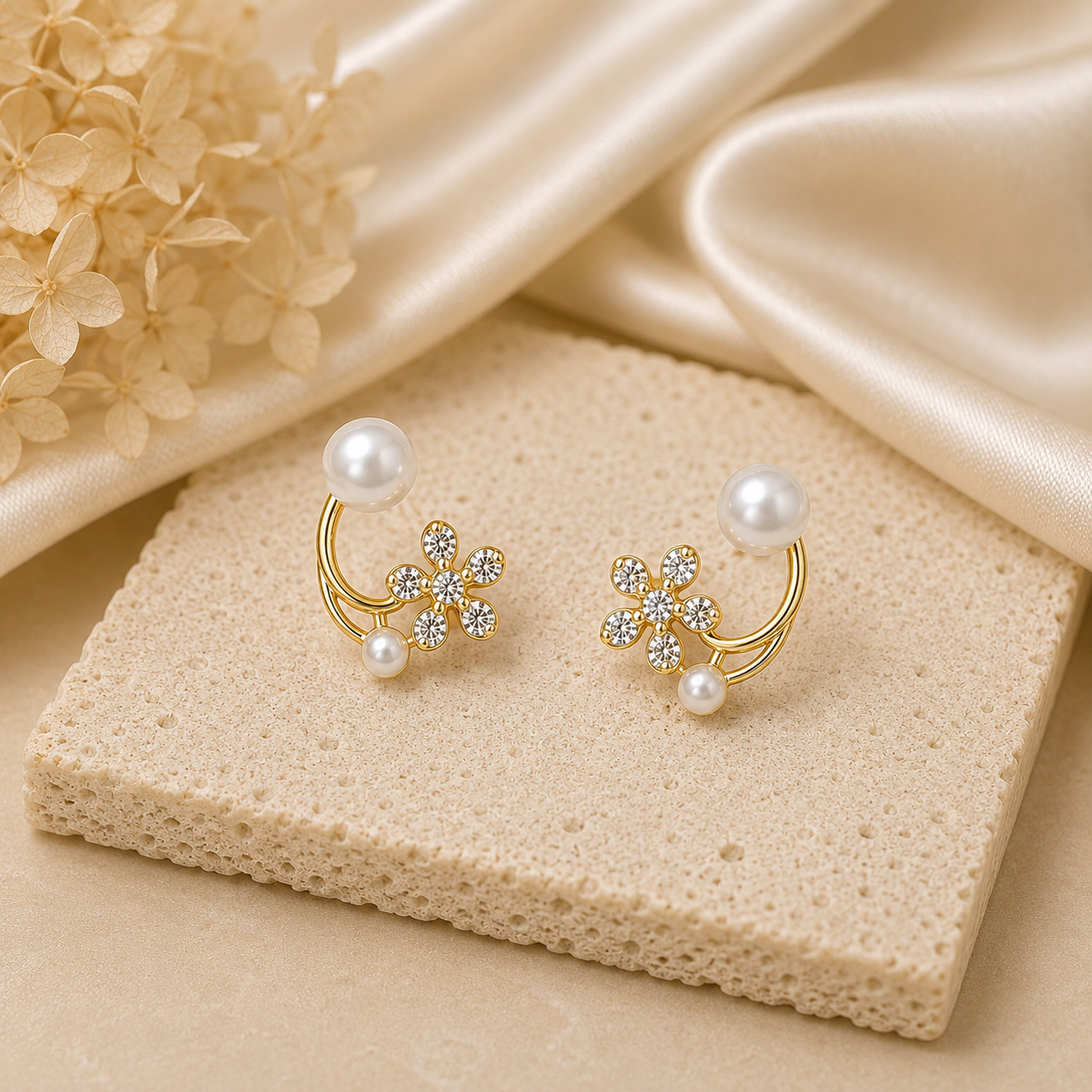 Crystal Flower Pearl Vine Earrings for Women - Image 3