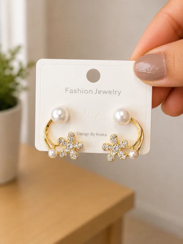 Crystal Flower Pearl Vine Earrings for Women