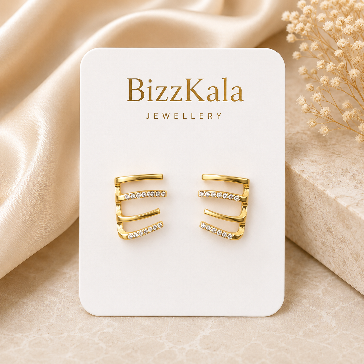 Crystal Four Band Stud Earrings for Women - Image 1