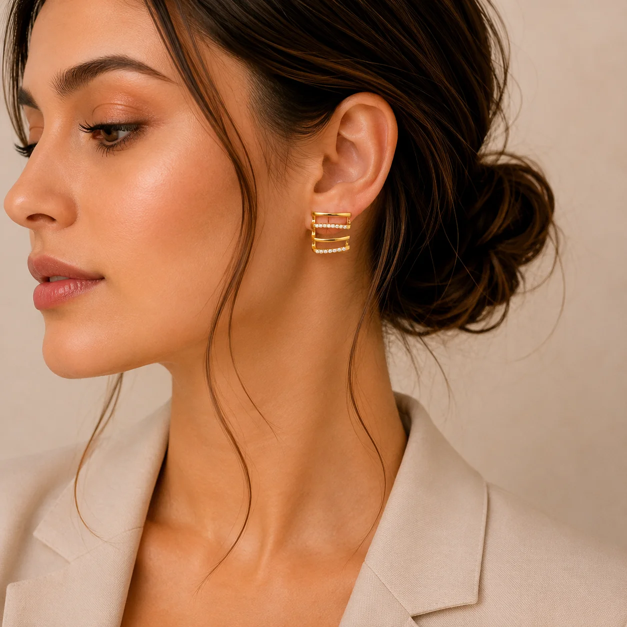 Crystal Four Band Stud Earrings for Women - Image 2