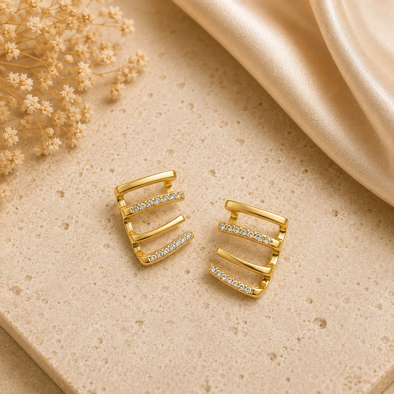 Crystal Four Band Stud Earrings for Women - Image 3
