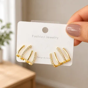 Crystal Four Band Stud Earrings for Women - Image 4