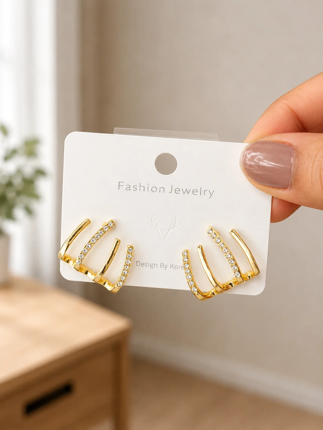 Crystal Four Band Stud Earrings for Women - Image 4
