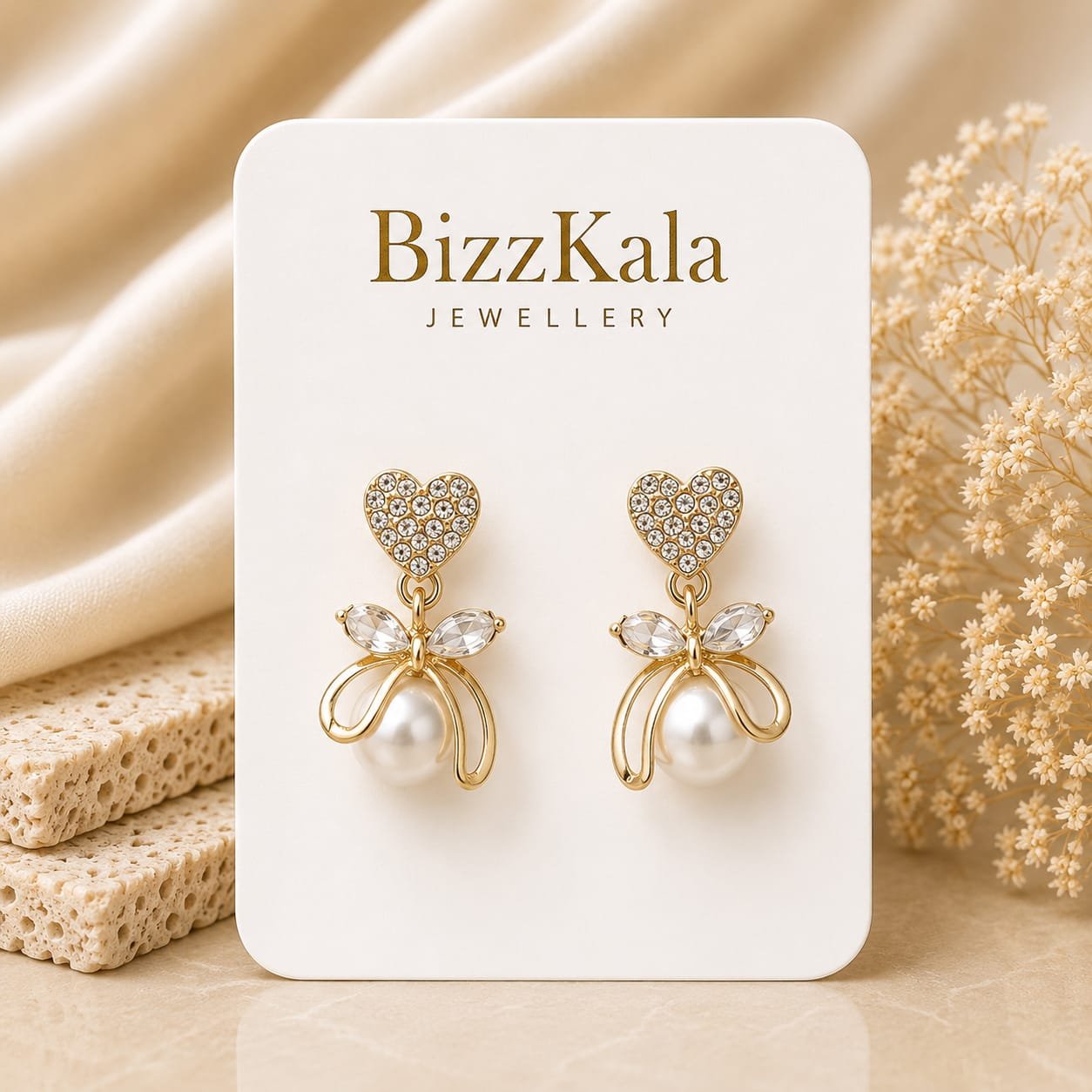 Crystal Heart Pearl Drop Earrings for Women - Image 1