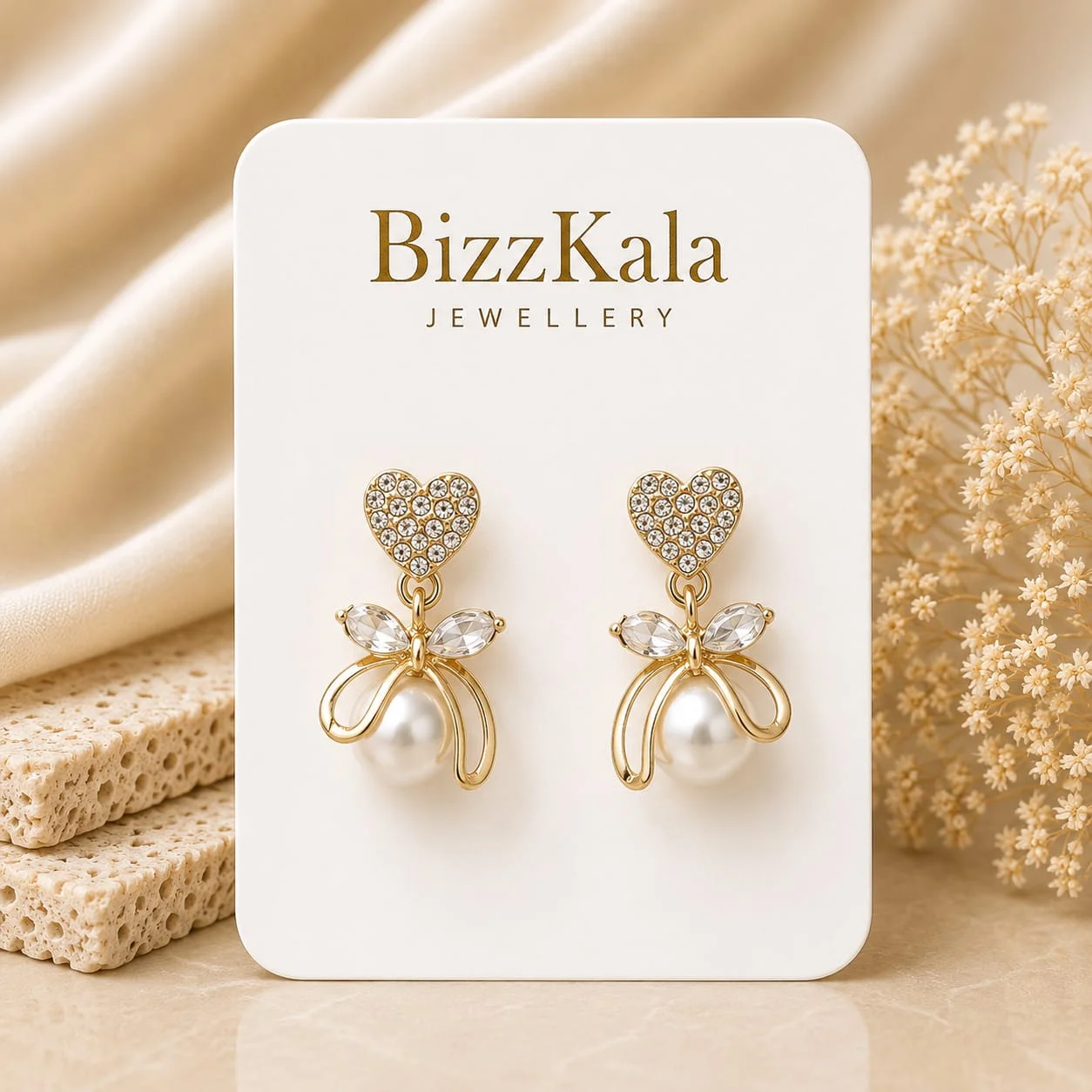 Crystal Heart Pearl Drop Earrings for Women - Image 1