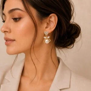 Crystal Heart Pearl Drop Earrings for Women - Image 2