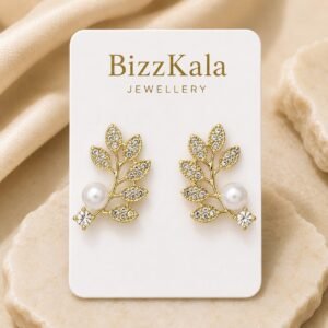 Crystal Leaf Branch Pearl Earrings for Women