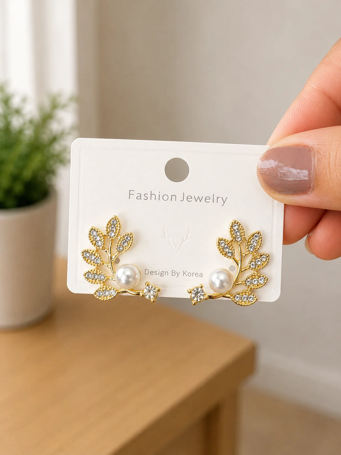 Crystal Leaf Branch Pearl Earrings for Women - Image 4
