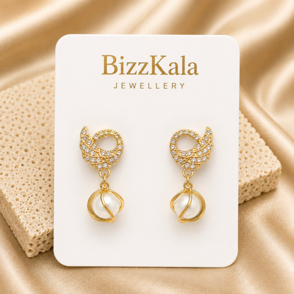 Crystal Leaf Pearl Drop Earrings for Women