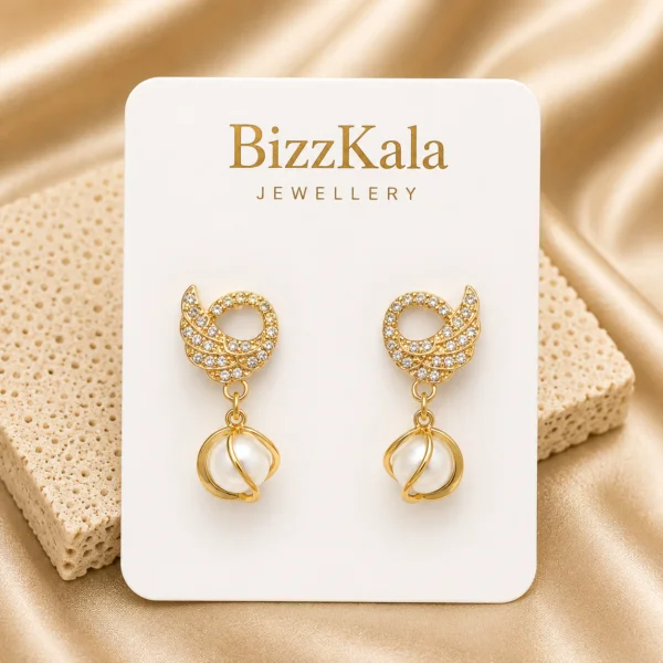 Crystal Leaf Pearl Drop Earrings for Women